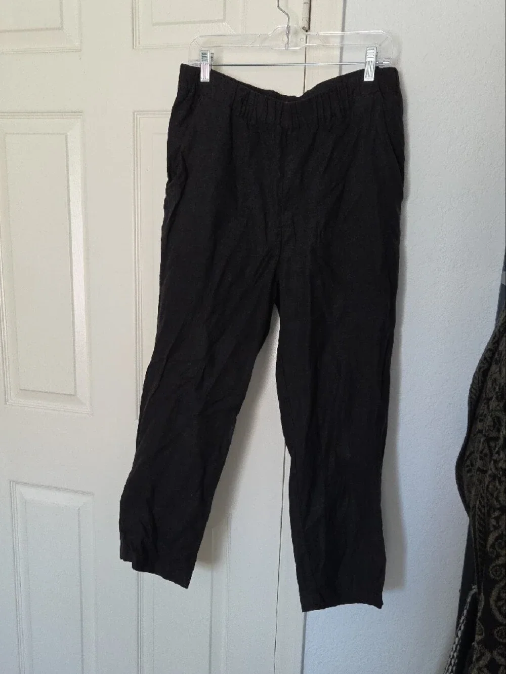 Quince Womans Linen Black Casual Elastic Waist Pants Large
